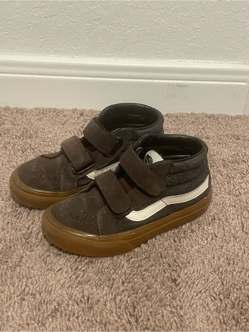 Vans Kids Brown and White High-Top Sneakers with Gum Sole